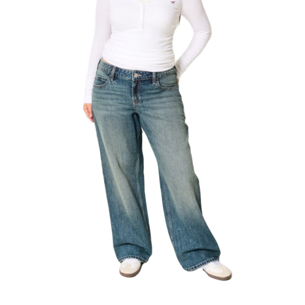 Hollister Low Rise Medium Wash Baggy Jeans NWT Size 4 - Picture 2 of 7